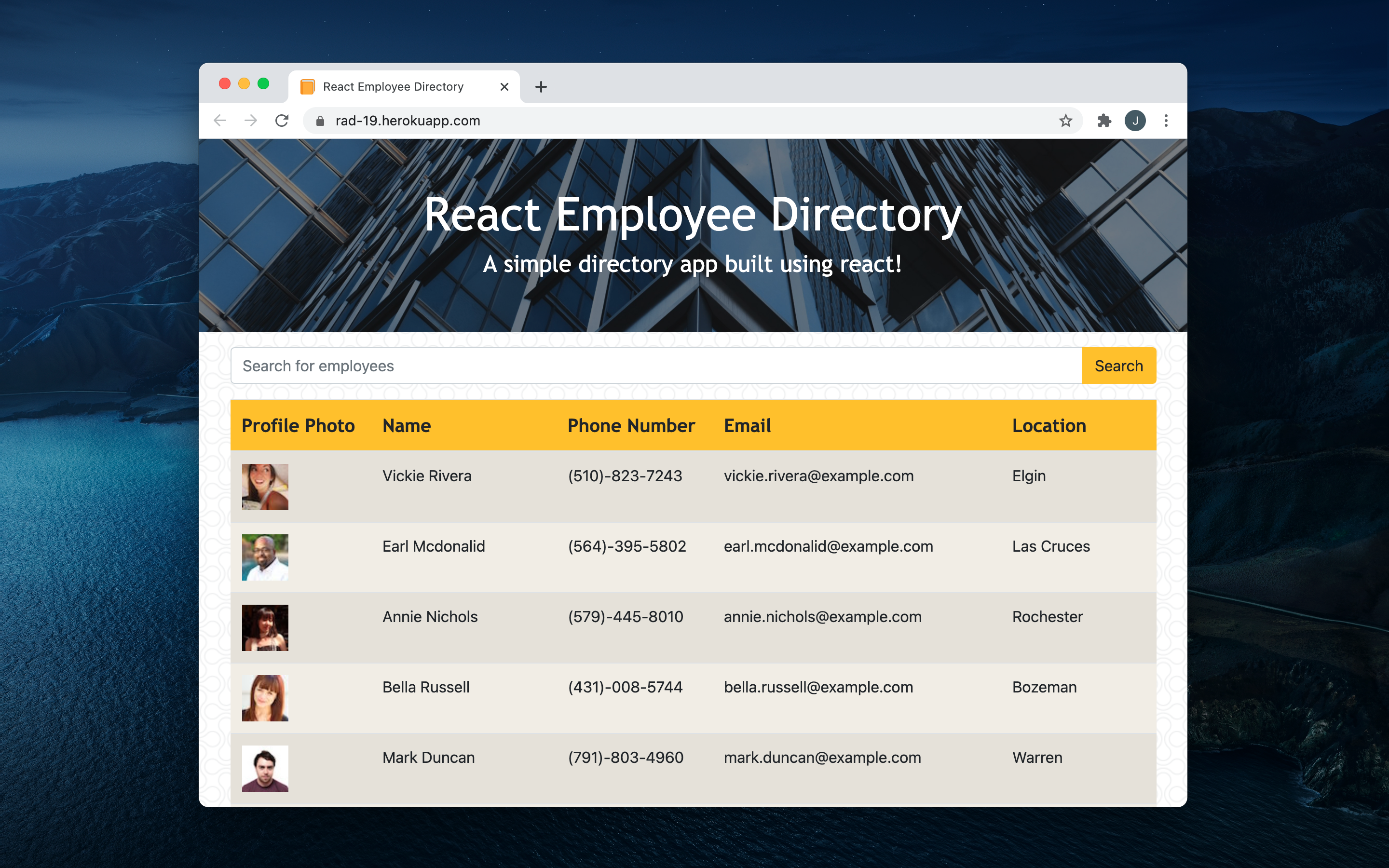 React employee directory app screenshot