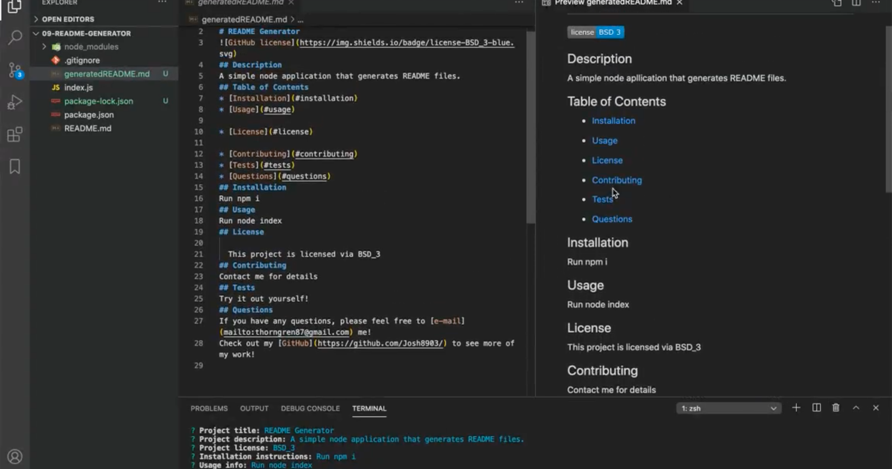 README Generator app screenshot